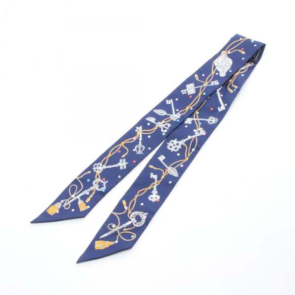 Hermes Hermès Twilly "Les Cles a Pois" Silk Scarf for Women, Navy Blue, Multi... - Picture 2 of 4